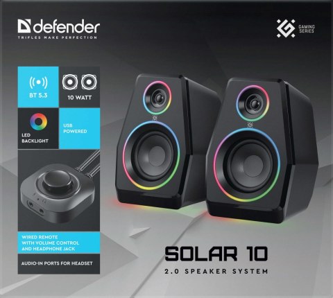 GŁOŚNIKI DEFENDER SOLAR 10 2.0 BLUETOOTH 10W LED USB