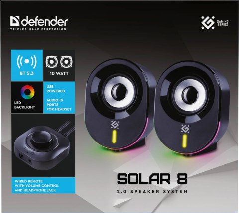 GŁOŚNIKI DEFENDER SOLAR 8 2.0 BLUETOOTH 10W LED USB