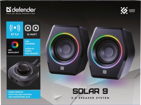 GŁOŚNIKI DEFENDER SOLAR 9 2.0 BLUETOOTH 10W LED USB
