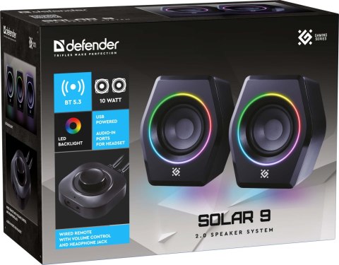 GŁOŚNIKI DEFENDER SOLAR 9 2.0 BLUETOOTH 10W LED USB