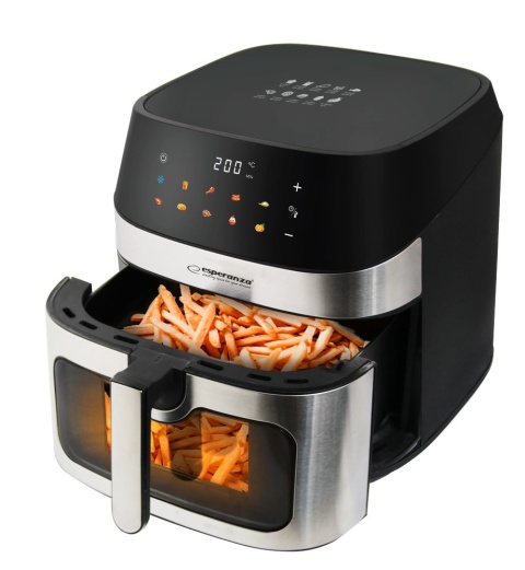 FRYTKOWNICA BEZTŁUSZCZOWA AIRFRYER 8L1600W POJEMNA CZARNA MOCNA 8 TRYBÓW