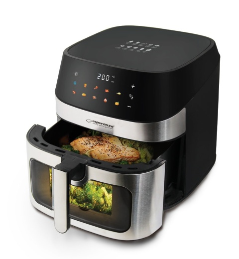 FRYTKOWNICA BEZTŁUSZCZOWA AIRFRYER 8L1600W POJEMNA CZARNA MOCNA 8 TRYBÓW