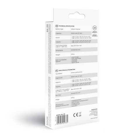 Powerbank 10000 mAh Savio BA-08 Czarny