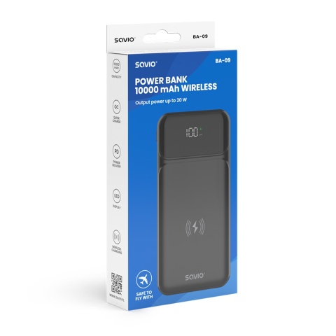 Powerbank 10000mAh Indukcja Savio BA-09 Czarny