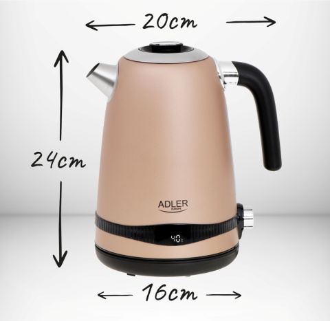 Adler AD 1295 gold Czajnik metalowy 1,7L z LCD oraz regulacją temperatury