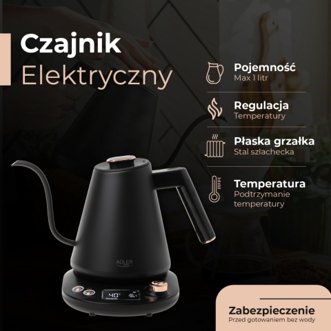 Czajnik elektryczny metalowy 1,0L Adler AD 1349 Regulacja temperatury