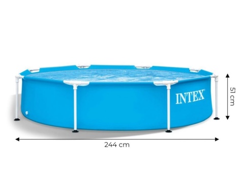 INTEX Basen Stelażowy Ogrodowy Okrągły INTEX 244x51 Zestaw Pokrywa Solarna Dozownik