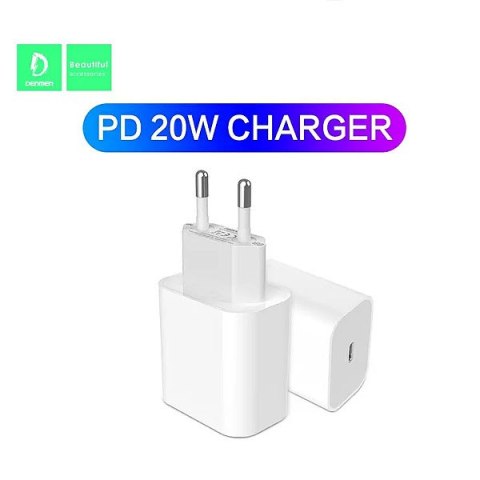Ładowarka Sieciowa PD 20W + Kabel USB-C do USB-C | Denmen DC06 | Biała Quick Charge