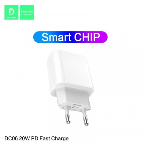 Ładowarka Sieciowa PD 20W + Kabel USB-C do USB-C | Denmen DC06 | Biała Quick Charge