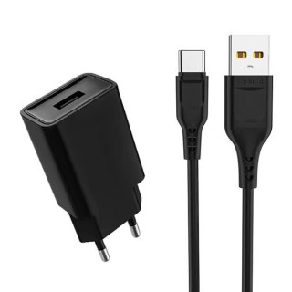 Ładowarka Sieciowa USB + Kabel USB-C 1m | Denmen 2.4A 12W | Czarna DC01TB Zestaw