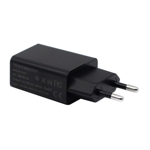 Ładowarka Sieciowa USB + Kabel USB-C 1m | Denmen 2.4A 12W | Czarna DC01TB Zestaw