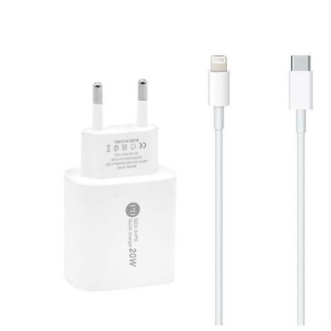 Ładowarka Sieciowa ECOBOX PAX 20W PD QC 3.0 | USB + USB-C | Kabel Lightning Zestaw