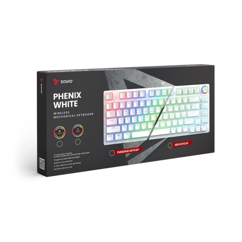 Klawiatura Mechaniczna Bezprzewodowa 2.4GHz BT SAVIO PHENIX WHITE Gateron Red ABS