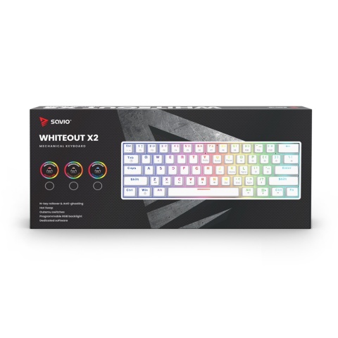 Klawiatura Mechaniczna SAVIO WHITEOUT X2 BROWN RGB Hot Swap Biała
