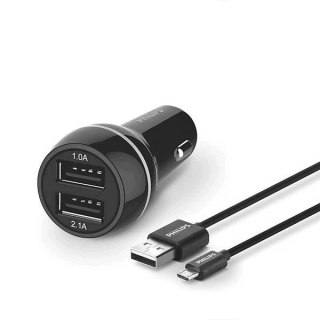 Ładowarka Samochodowa Philips 2xUSB 3.1A 15.5W + Kabel Micro USB 1m Czarna
