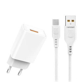 Ładowarka Sieciowa USB + Kabel Micro-USB 1m | Denmen 2.4A 12W | Biała DC01 Zestaw