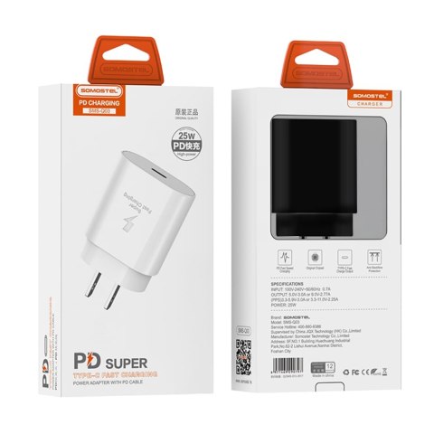 Ładowarka Sieciowa Somostel 25W PD PPS | USB-C Szybkie Ładowanie | SMS-Q03 Czarna