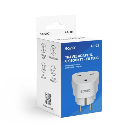 Adapter Podróżny SAVIO AP-02 UK na EU 13A 3250W z Uziemieniem
