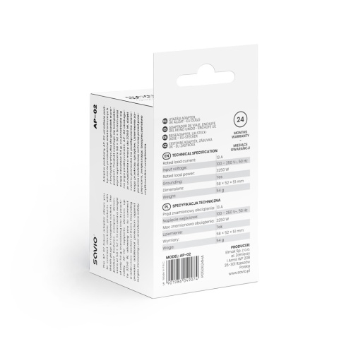 Adapter Podróżny SAVIO AP-02 UK na EU 13A 3250W z Uziemieniem