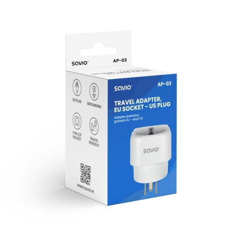 Adapter Podróżny SAVIO AP-03 EU na US 15A 3750W z Uziemieniem