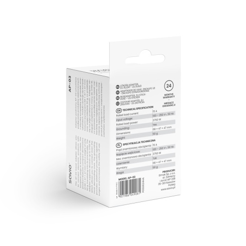 Adapter Podróżny SAVIO AP-03 EU na US 15A 3750W z Uziemieniem