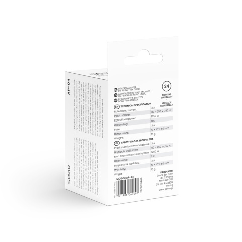 Adapter Podróżny SAVIO AP-04 EU na UK 13A 3250W z Uziemieniem