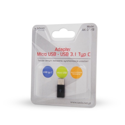 Adapter SAVIO AK-31B Micro USB Żeński na USB-C Męski Ładowanie Dane