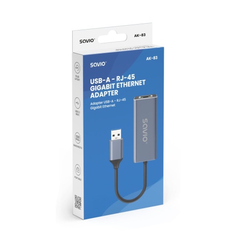 Adapter SAVIO AK-83 USB-A 3.1 do RJ-45 Gigabit Ethernet 1000 Mbps