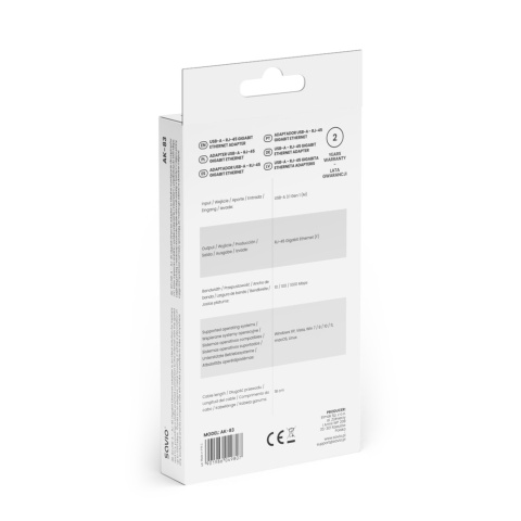 Adapter SAVIO AK-83 USB-A 3.1 do RJ-45 Gigabit Ethernet 1000 Mbps