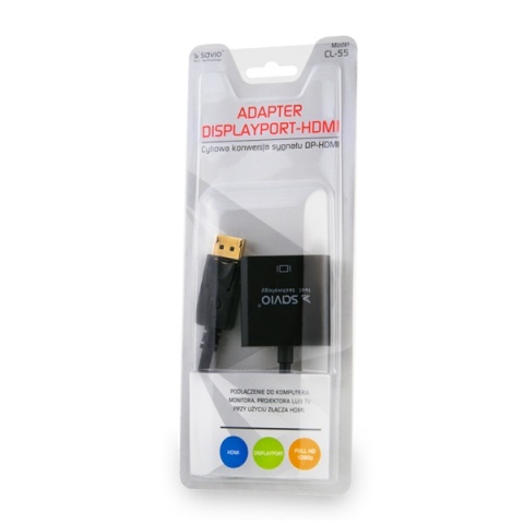 Adapter SAVIO CL-55 DisplayPort na HDMI Full HD 1080p DP do HDMI