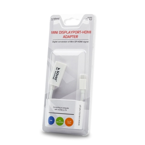 Adapter SAVIO CL-57 Mini DisplayPort na HDMI mDP do HDMI 23,5 cm