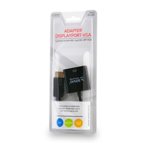Adapter SAVIO CL-90/B DisplayPort na VGA Full HD 1080p DP do VGA