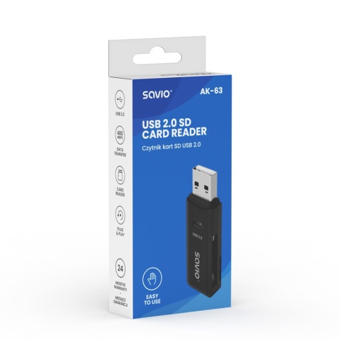 Czytnik Kart SAVIO AK-63 USB 2.0 SD MicroSD SDHC SDXC 480 Mb/s