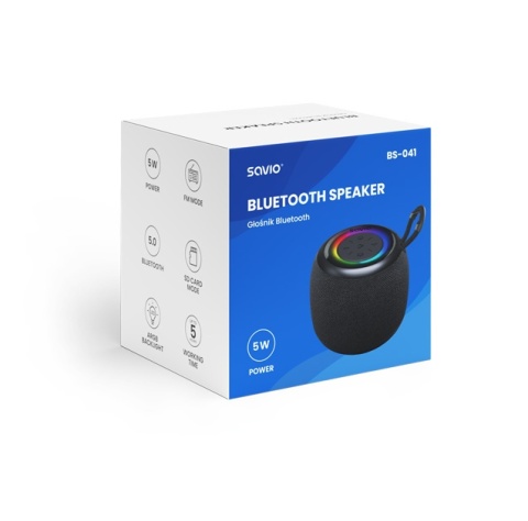 Głośnik Bluetooth SAVIO BS-041 5W TWS FM MicroSD LED IPX4 Czarny