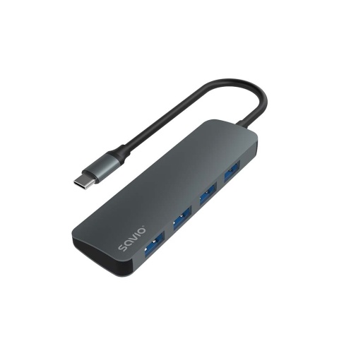 Hub USB-C SAVIO AK-54 4 × USB-A 3.1 Gen 1 5 Gb/s Aluminiowy