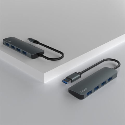 Hub USB-C SAVIO AK-54 4 × USB-A 3.1 Gen 1 5 Gb/s Aluminiowy