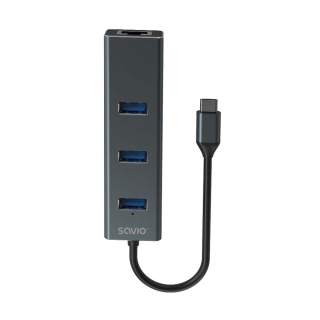 Hub USB-C SAVIO AK-57 3 × USB-A 5 Gb/s RJ-45 Gigabit Ethernet