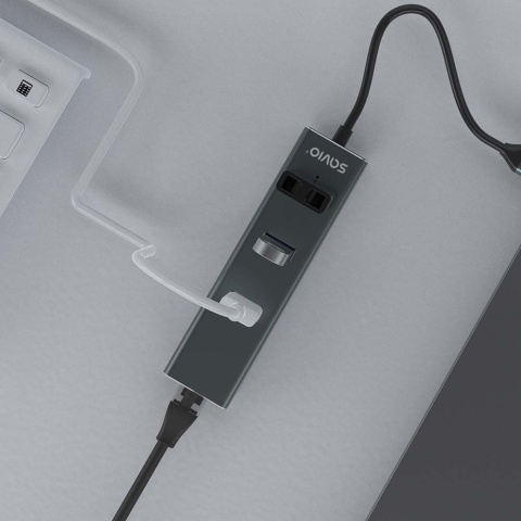 Hub USB-C SAVIO AK-57 3 × USB-A 5 Gb/s RJ-45 Gigabit Ethernet