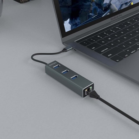 Hub USB-C SAVIO AK-57 3 × USB-A 5 Gb/s RJ-45 Gigabit Ethernet