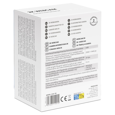 Kamera Internetowa SAVIO CAK-05 2K 1440p Mikrofon USB 30 FPS
