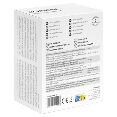 Kamera Internetowa SAVIO CAK-06 4K 2160p Autofokus Mikrofon USB