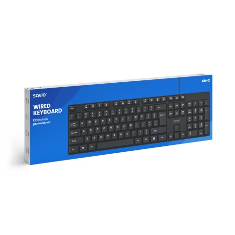 Klawiatura Przewodowa SAVIO KB-01 USB-A 104 Klawisze Slim Czarna