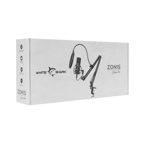 Mikrofon Pojemnościowy White Shark ZONIS USB Ramię Pop Filtr 24 bit
