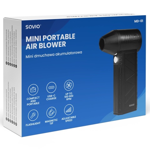 Mini Dmuchawa Akumulatorowa SAVIO MD-01 100000 RPM 60W USB-C 4000 mAh