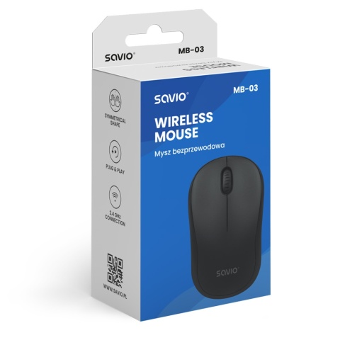 Mysz Bezprzewodowa SAVIO MB-03 2,4 GHz 1000 DPI USB Czarna