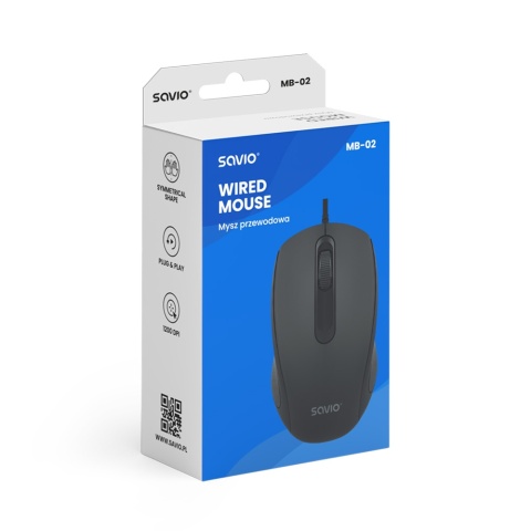 Mysz Przewodowa SAVIO MB-02 Optyczna 1200 DPI USB-A Czarna