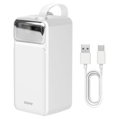 Powerbank SAVIO BA-15 50000 mAh 20W USB-C USB-A Szybkie Ładowanie Biały