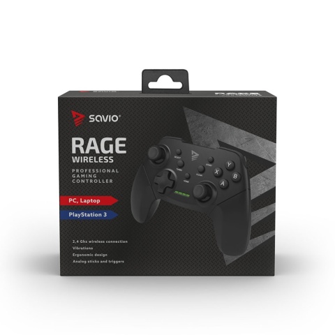 Bezprzewodowy Gamepad SAVIO RAGE WIRELESS PC PS3 Wibracje USB 2,4 GHz