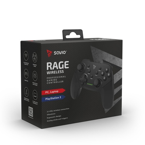 Bezprzewodowy Gamepad SAVIO RAGE WIRELESS PC PS3 Wibracje USB 2,4 GHz