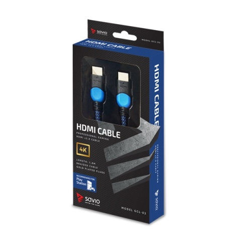 Kabel HDMI 2.0 SAVIO GCL-02 1,8 m PlayStation 4K 60Hz/Full HD 240Hz